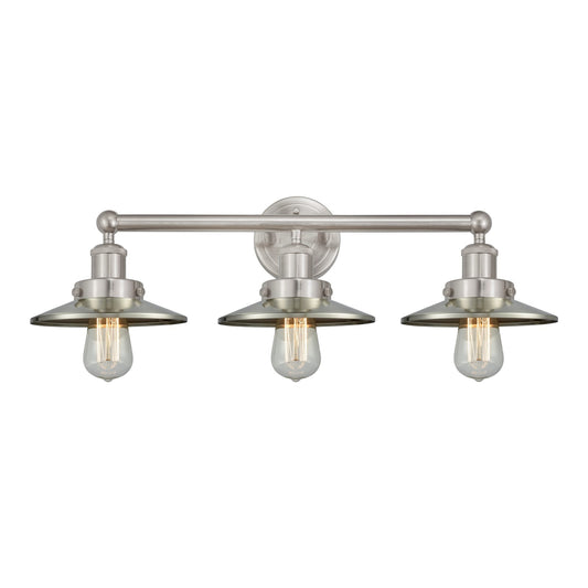 Innovations Railroad 26in 3-Light Bath Vanity | Brushed Satin Nickel Steel and Cast Brass | Bathroom & Powder Room | 26 x 8.5 x | Model 616-3W-SN-M2-SN