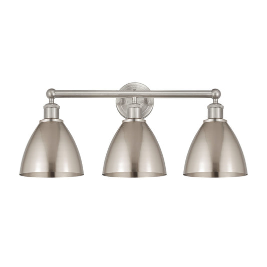 Innovations Bristol 26in 3-Light Bath Vanity Light | Industrial Farmhouse Brushed Satin Nickel Steel and Metal Shade | Model 616-3W-SN-MBD-75-SN