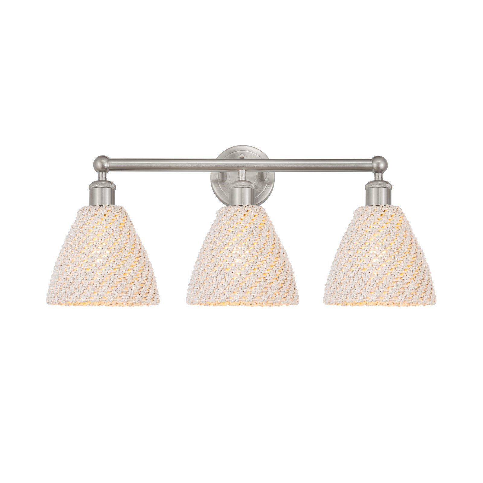 Innovations Bristol Natural 26in 3-Light Bath Vanity Light | Industrial Brushed Satin Nickel and Natural Fiber Shade | Model 616-3W-SN-NBD-75-NAT