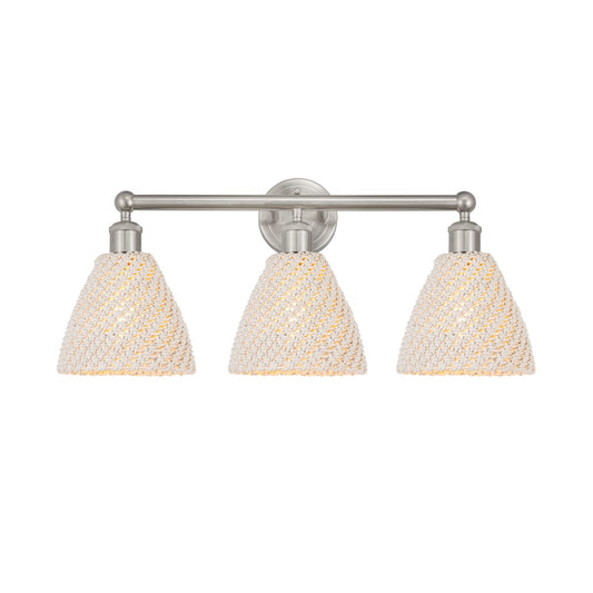 Innovations Bristol Natural 26in 3-Light Bath Vanity Light | Industrial Brushed Satin Nickel and Natural Fiber Shade | Model 616-3W-SN-NBD-75-NAT