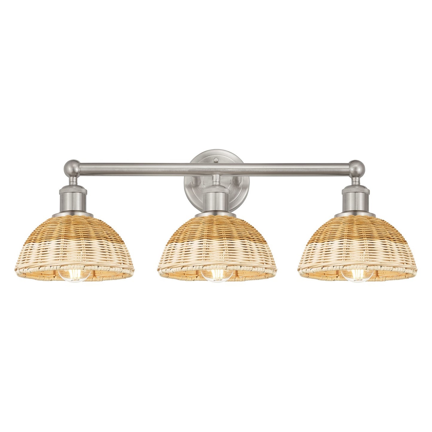 Innovations Bristol Natural II 26in 3-Light Bath Vanity Light | Industrial Brushed Satin Nickel and Natural Fiber Dome Shade | Model 616-3W-SN-NBD2-75-NAT