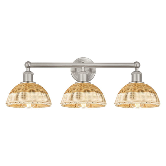 Innovations Bristol Natural II 26in 3-Light Bath Vanity Light | Industrial Brushed Satin Nickel and Natural Fiber Dome Shade | Model 616-3W-SN-NBD2-75-NAT