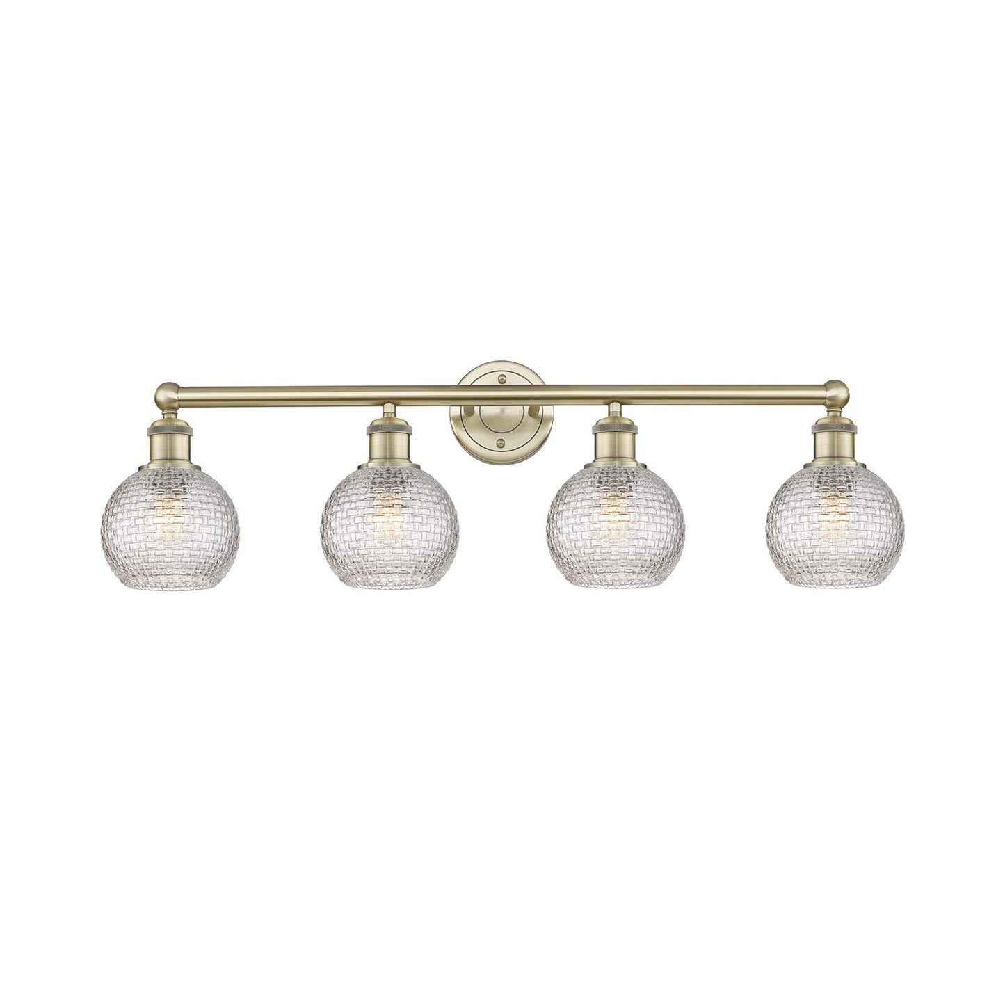 Innovations Athens 33in 4-Light Bath Vanity | Modern Farmhouse Antique Brass Steel and Clear Basket Weave Glass | Bathroom | Model 616-4W-AB-G122C-6CL
