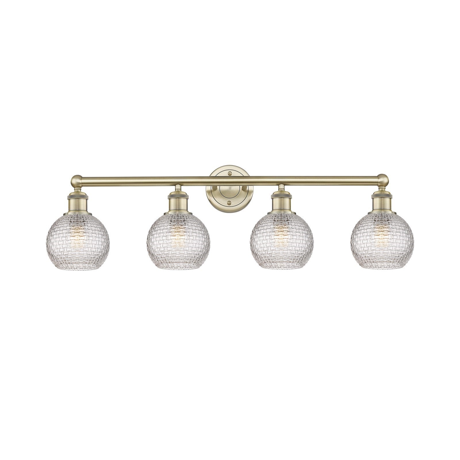 Innovations Athens 33in 4-Light Bath Vanity | Modern Farmhouse Antique Brass Steel and Clear Basket Weave Glass | Bathroom | Model 616-4W-AB-G122C-6CL