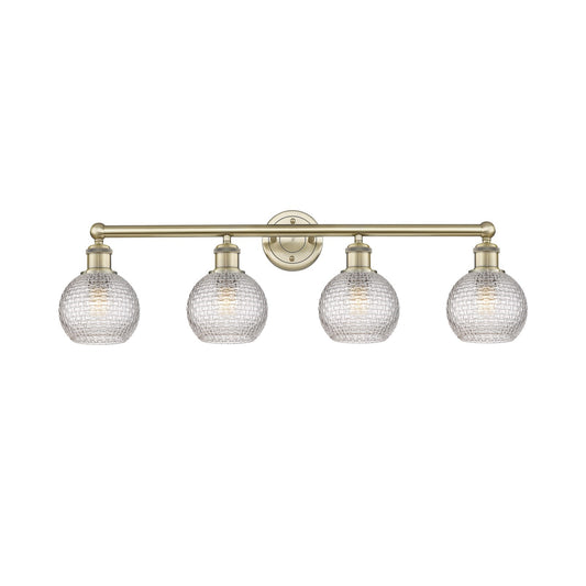 Innovations Athens 33in 4-Light Bath Vanity | Modern Farmhouse Antique Brass Steel and Clear Basket Weave Glass | Bathroom | Model 616-4W-AB-G122C-6CL