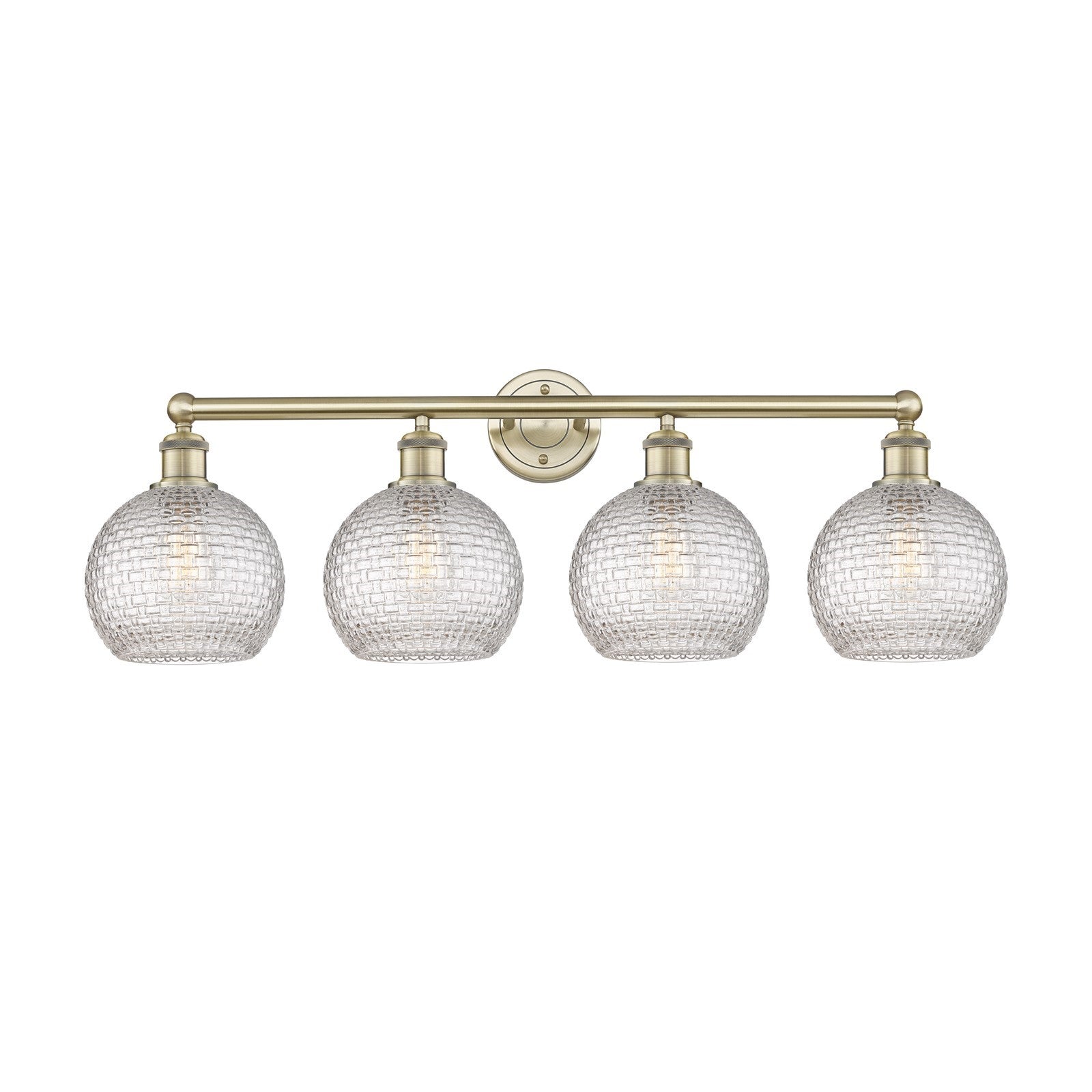 Innovations Athens 35in 4-Light Bath Vanity Light | Modern Farmhouse Antique Brass Steel and Clear Basket Weave Glass | Model 616-4W-AB-G122C-8CL