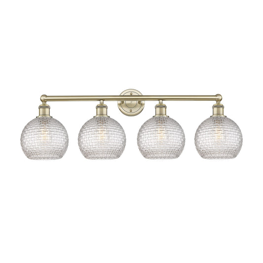 Innovations Athens 35in 4-Light Bath Vanity Light | Modern Farmhouse Antique Brass Steel and Clear Basket Weave Glass | Model 616-4W-AB-G122C-8CL