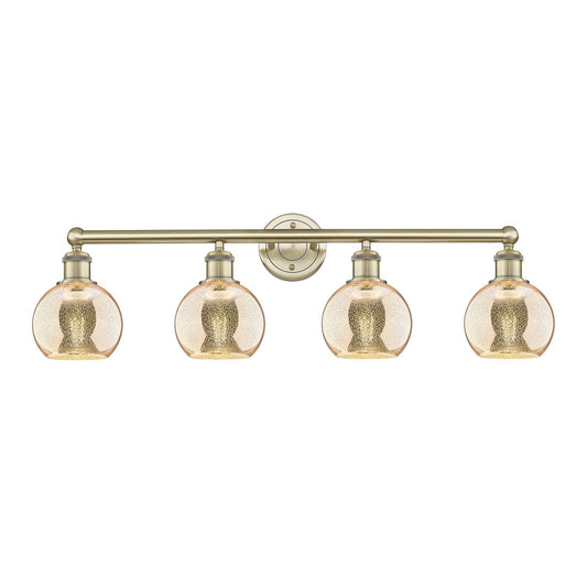 Innovations Athens 33in 4-Light Bath Vanity Light | Industrial Antique Brass Steel and Mercury Glass | Bathroom & Powder Room | Model 616-4W-AB-G128-6