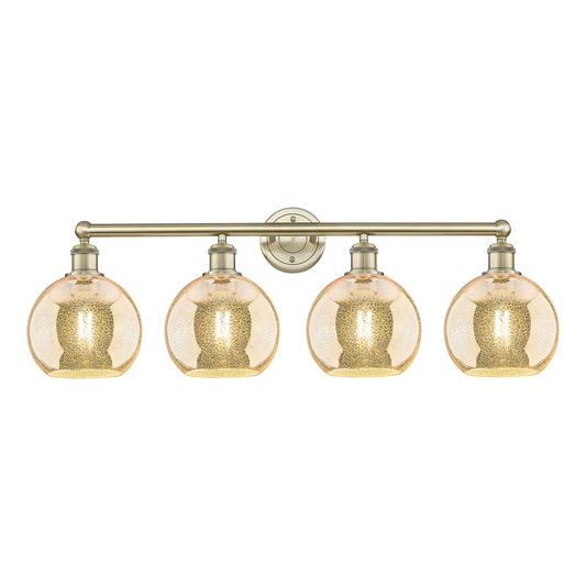 Innovations Athens 35in 4-Light Bath Vanity Light | Industrial Antique Brass Steel and Mercury Glass | Bathroom Vanity & Powder | Model 616-4W-AB-G128-8