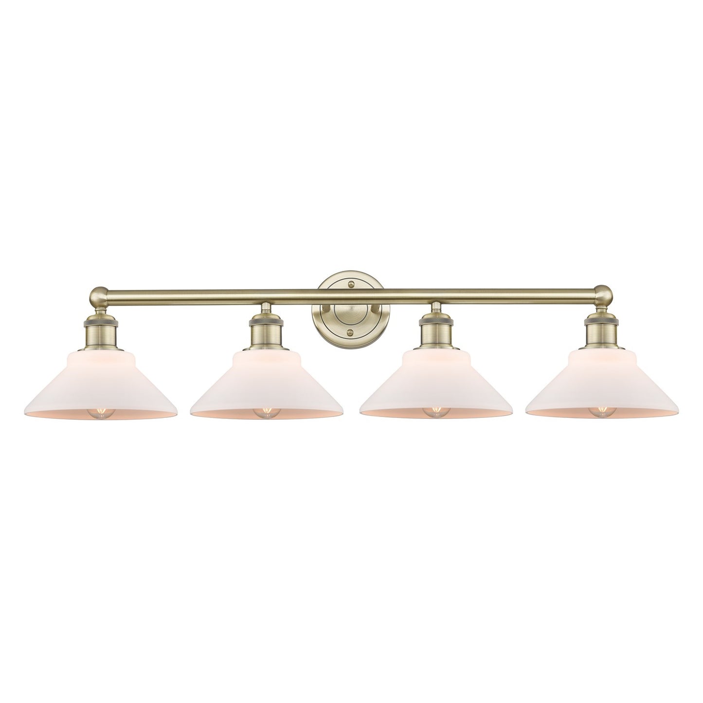 Innovations Orwell 35in 4-Light Bath Vanity Light | Industrial Antique Brass and Matte White Glass | Bathroom Vanity | 35.38 x 9.25 | Model 616-4W-AB-G131