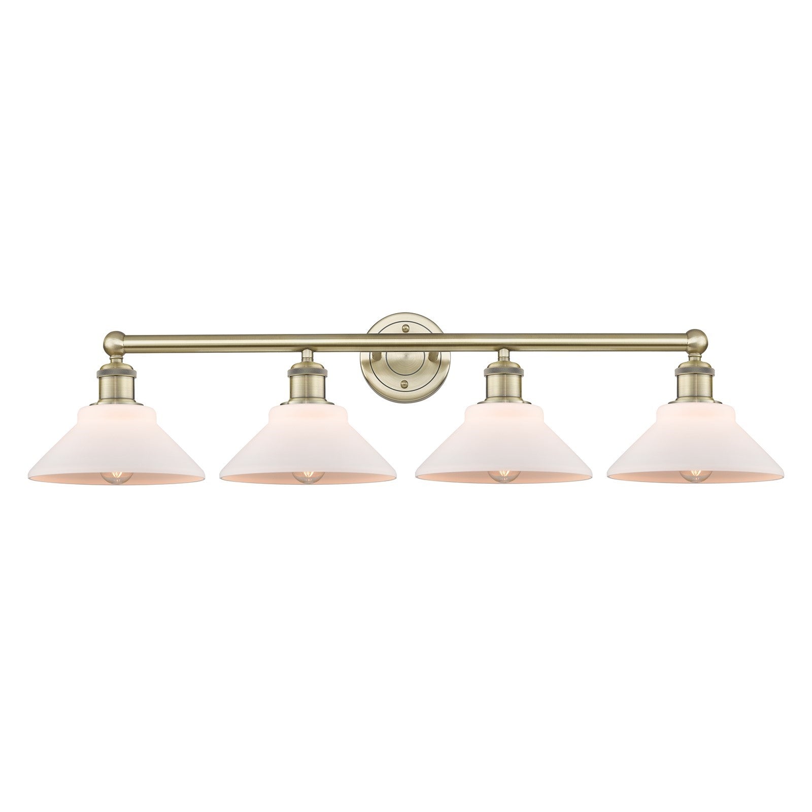 Innovations Orwell 35in 4-Light Bath Vanity Light | Industrial Antique Brass and Matte White Glass | Bathroom Vanity | 35.38 x 9.25 | Model 616-4W-AB-G131