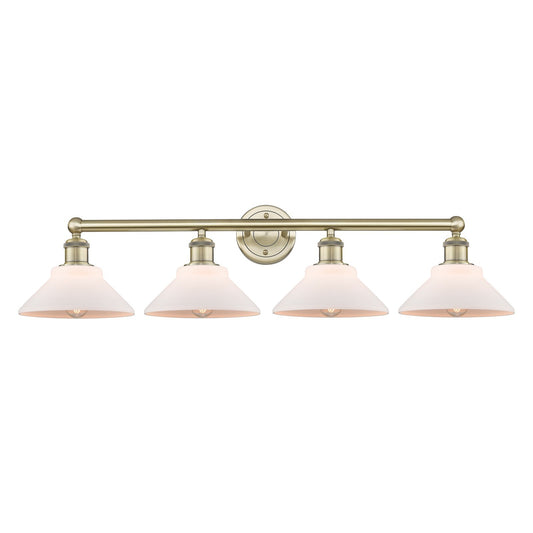 Innovations Orwell 35in 4-Light Bath Vanity Light | Industrial Antique Brass and Matte White Glass | Bathroom Vanity | 35.38 x 9.25 | Model 616-4W-AB-G131