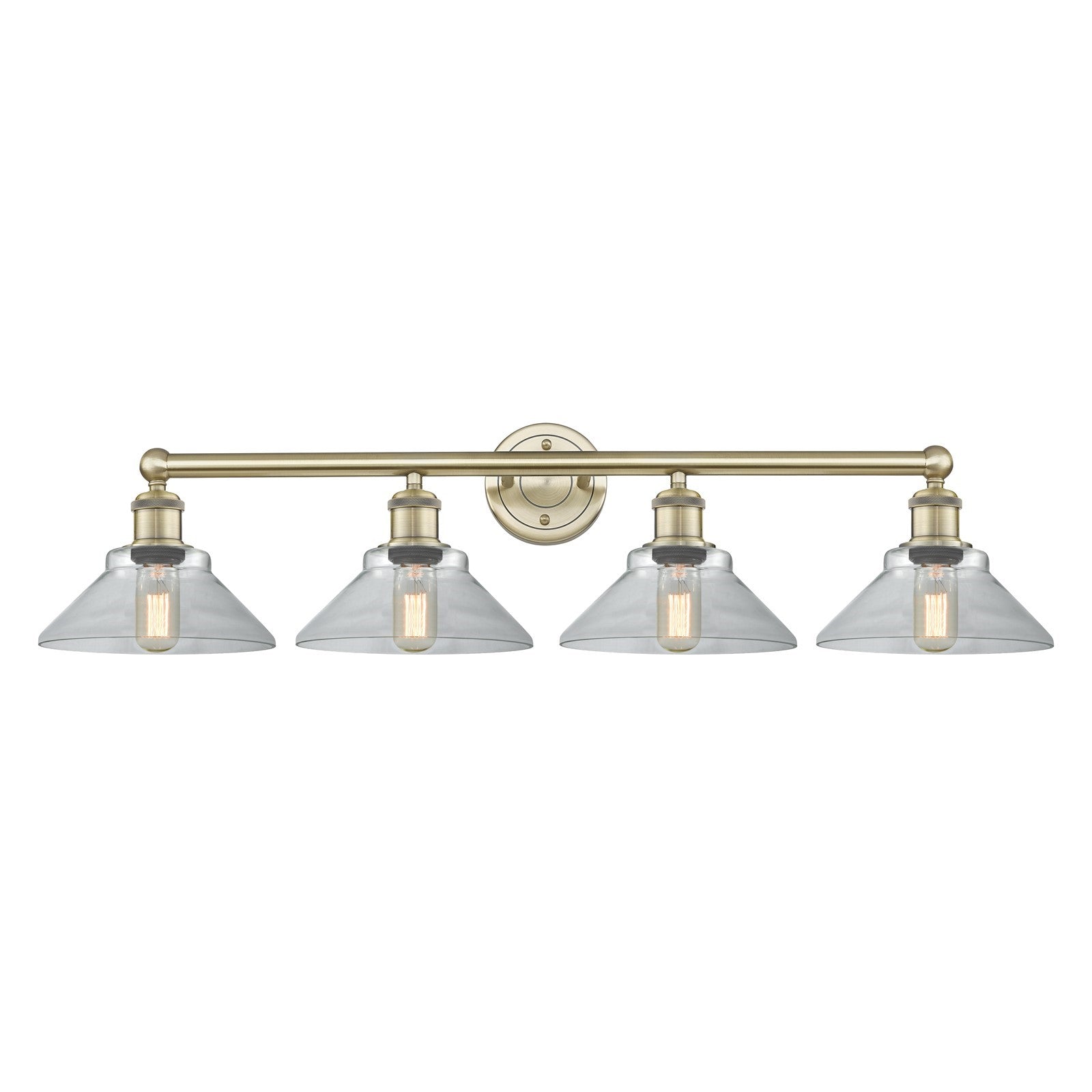 Innovations Orwell 35in 4-Light Bath Vanity Light | Industrial Antique Brass Steel and Clear Glass | Bathroom Vanity | 35.38 x 9.25 | Model 616-4W-AB-G132