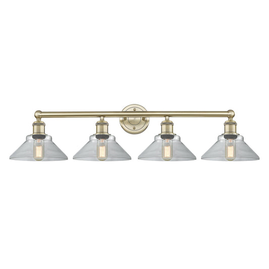 Innovations Orwell 35in 4-Light Bath Vanity Light | Industrial Antique Brass Steel and Clear Glass | Bathroom Vanity | 35.38 x 9.25 | Model 616-4W-AB-G132