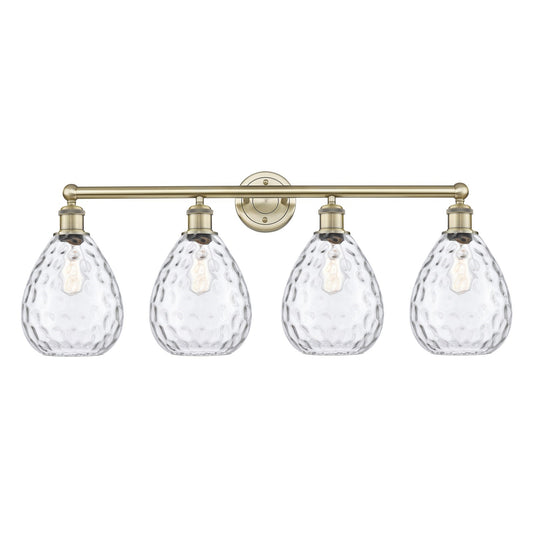 Innovations Waverly 35in 4-Light Bath Vanity Light | Industrial Antique Brass and Clear Glass | Bathroom Vanity | 14.25 x 35 x 8.5 | Model 616-4W-AB-G372