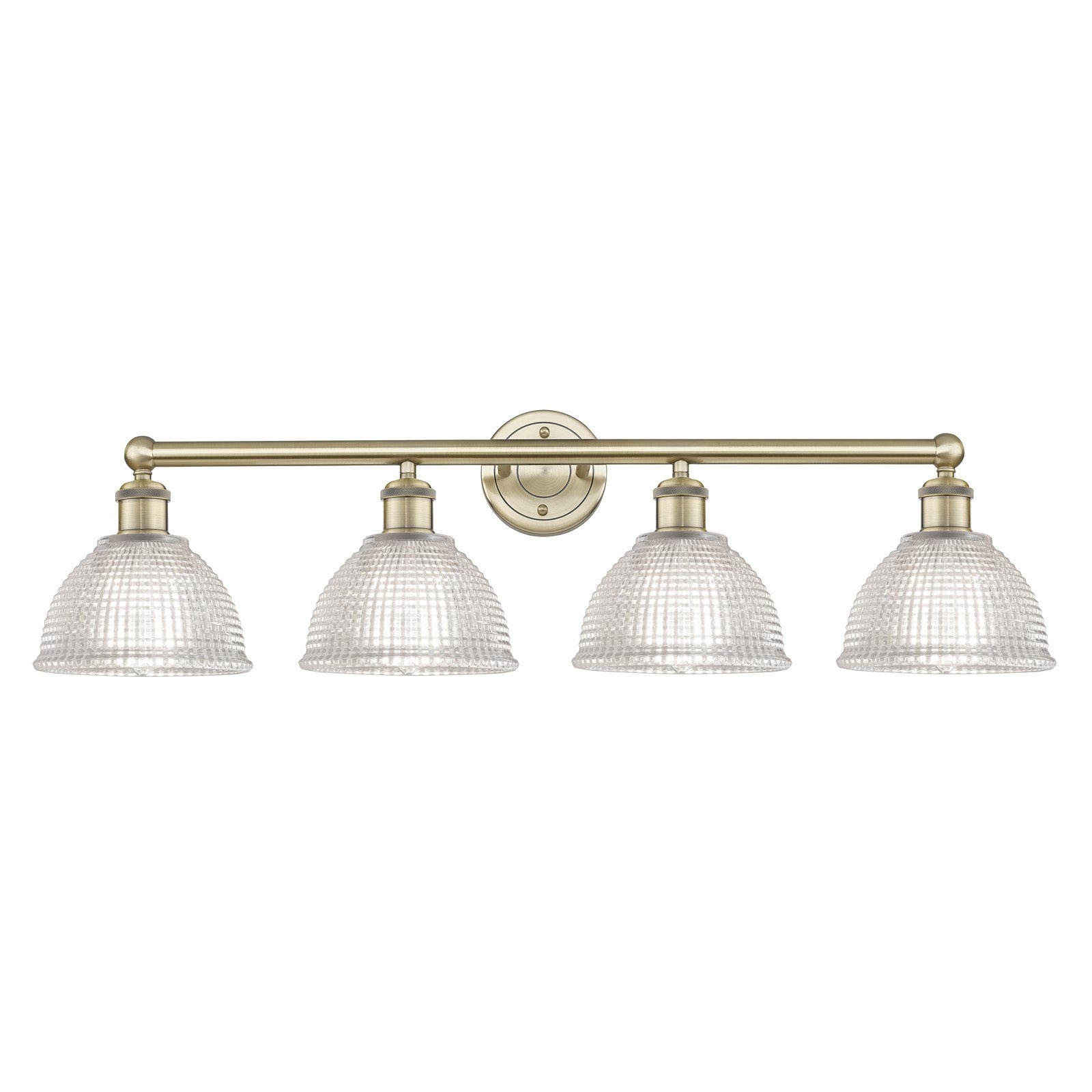 Innovations Arietta 35in 4-Light Bath Vanity Light | Industrial Antique Brass Steel and Clear Glass | Bathroom Vanity | 35 x 10.25 | Model 616-4W-AB-G422