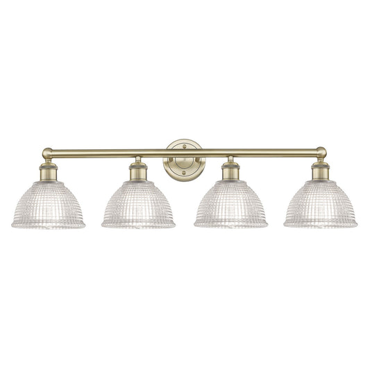 Innovations Arietta 35in 4-Light Bath Vanity Light | Industrial Antique Brass Steel and Clear Glass | Bathroom Vanity | 35 x 10.25 | Model 616-4W-AB-G422