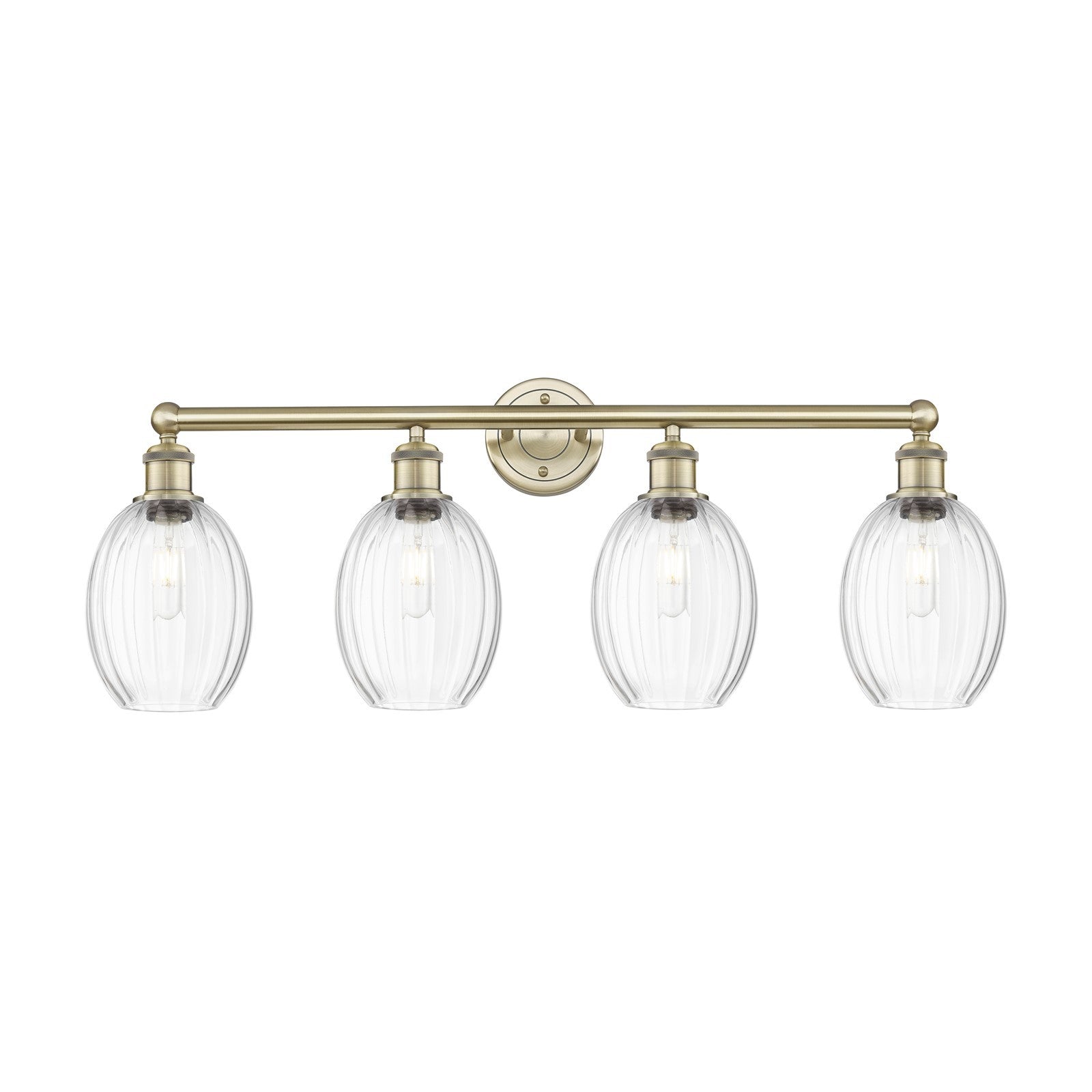 Innovations Preston Bulb 33in 4-Light Bath Vanity Light | Industrial Antique Brass Steel and Clear Glass | Bathroom Vanity | Model 616-4W-AB-G459-6CL
