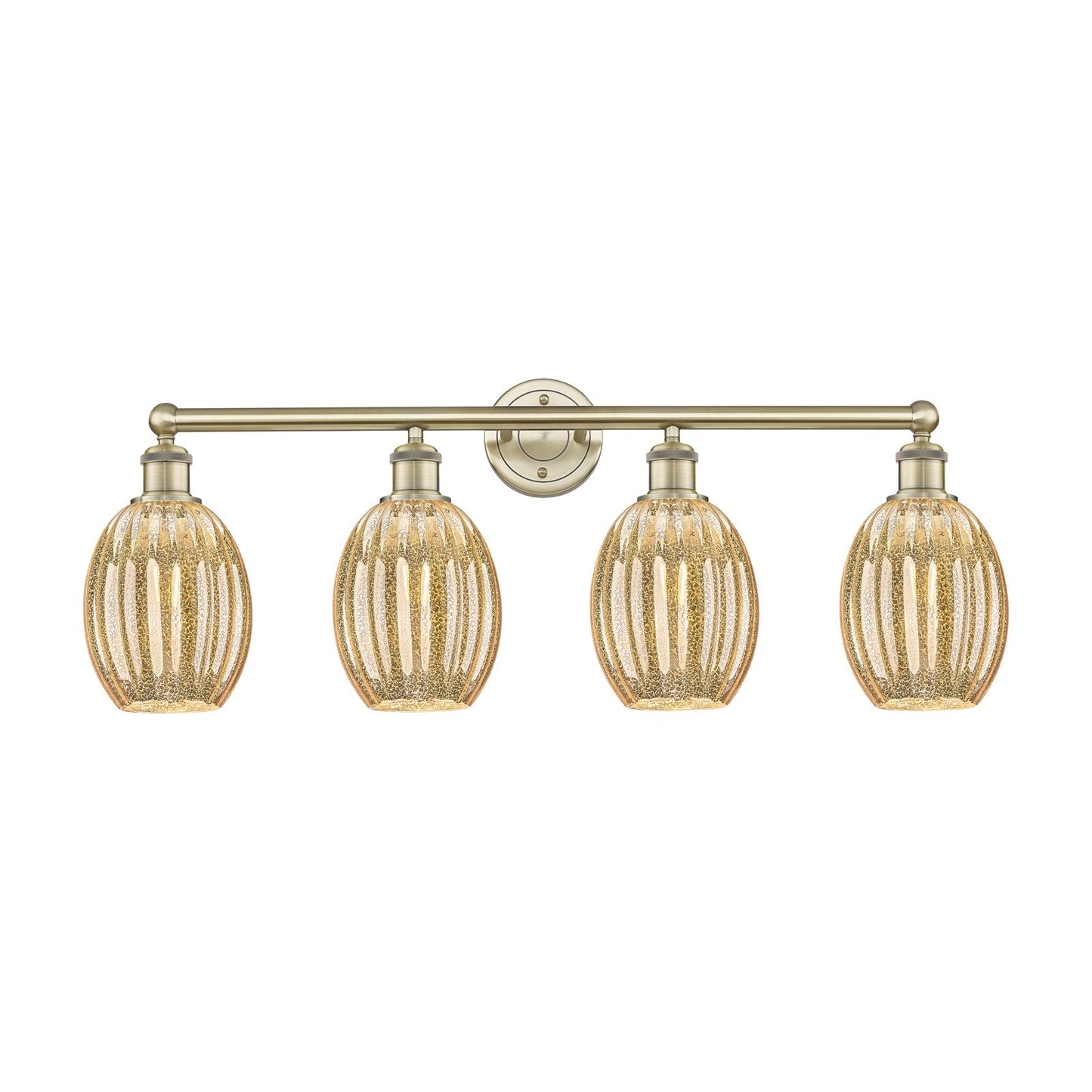 Innovations Preston Bulb 33in 4-Light Bath Vanity Light | Industrial Antique Brass Steel and Mercury Glass | Bathroom Vanity | Model 616-4W-AB-G459-6ME