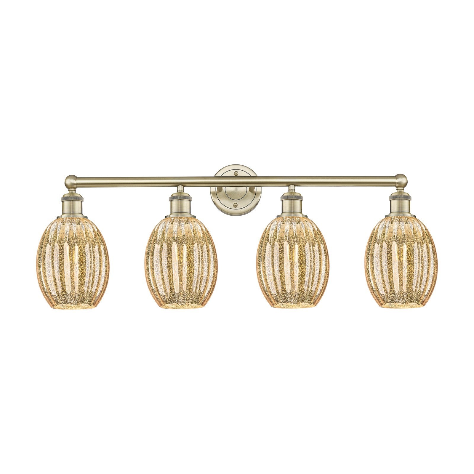Innovations Preston Bulb 33in 4-Light Bath Vanity Light | Industrial Antique Brass Steel and Mercury Glass | Bathroom Vanity | Model 616-4W-AB-G459-6ME