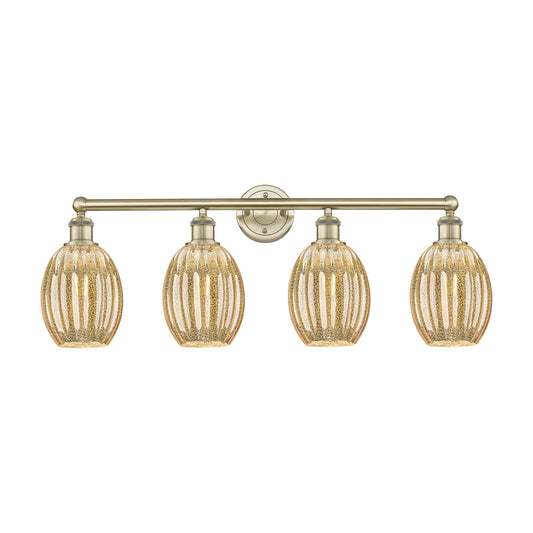 Innovations Preston Bulb 33in 4-Light Bath Vanity Light | Industrial Antique Brass Steel and Mercury Glass | Bathroom Vanity | Model 616-4W-AB-G459-6ME