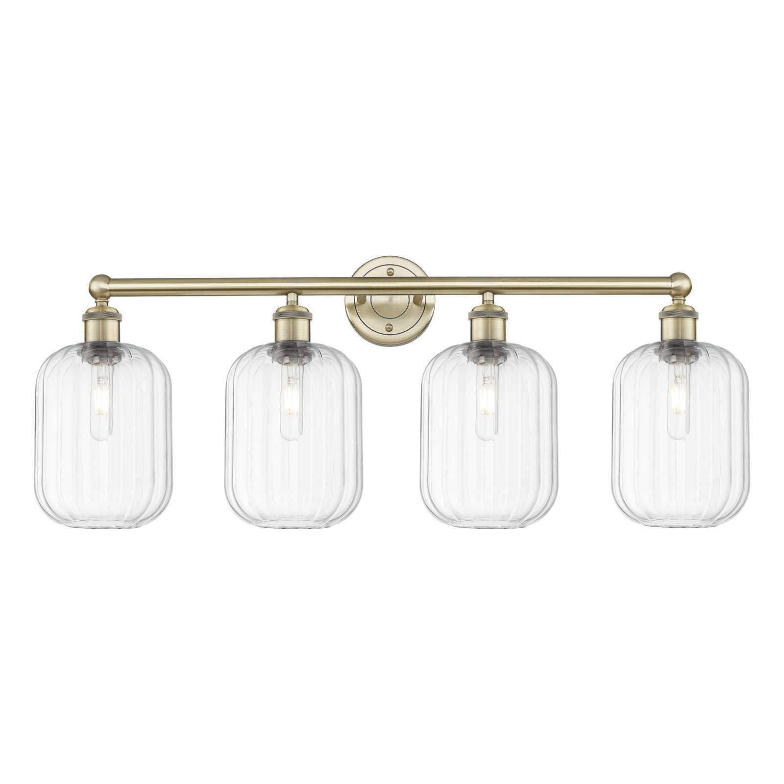 Innovations Preston Cylinder 34in 4-Light Bath Vanity Light | Industrial Antique Brass and Clear Glass | Bathroom Vanity | Model 616-4W-AB-G460-7CL