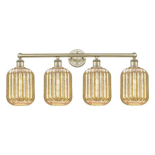 Innovations Preston Cylinder 34in 4-Light Bath Vanity | Industrial Antique Brass Steel and Mercury Glass | Bathroom & Powder | Model 616-4W-AB-G460-7ME