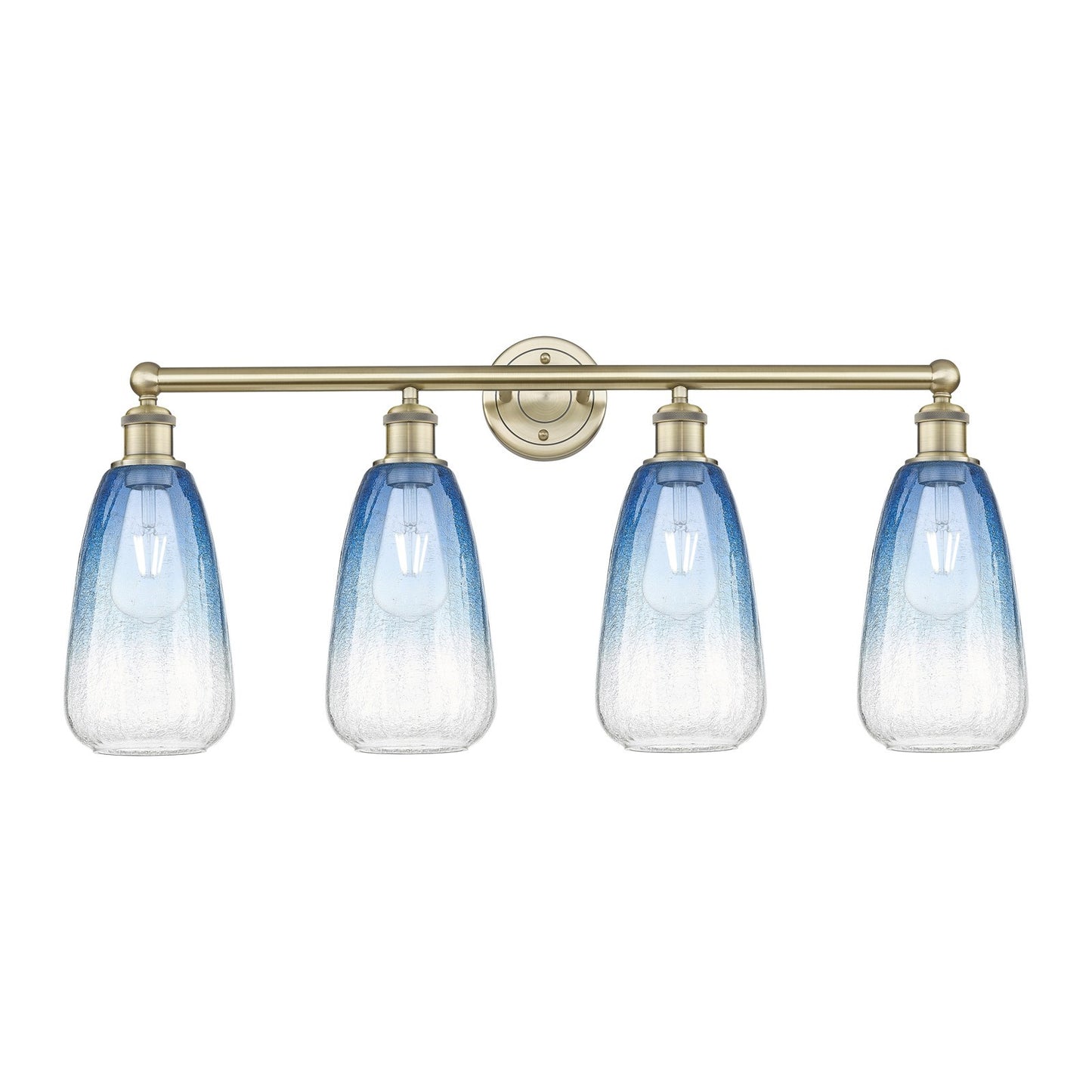Innovations Brookhaven Almond 33in 4-Light Bath Vanity Light | Industrial Antique Brass Steel and Sapphire Blue Glass | Model 616-4W-AB-G480-6SB