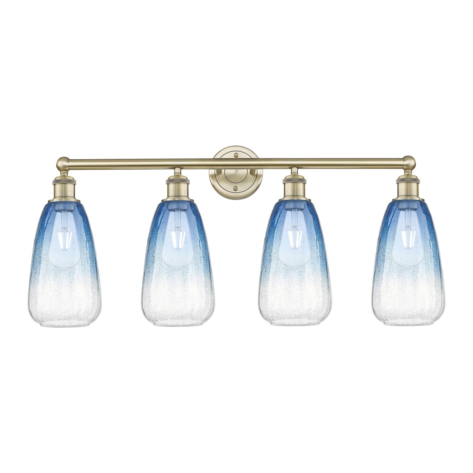 Innovations Brookhaven Almond 33in 4-Light Bath Vanity Light | Industrial Antique Brass Steel and Sapphire Blue Glass | Model 616-4W-AB-G480-6SB