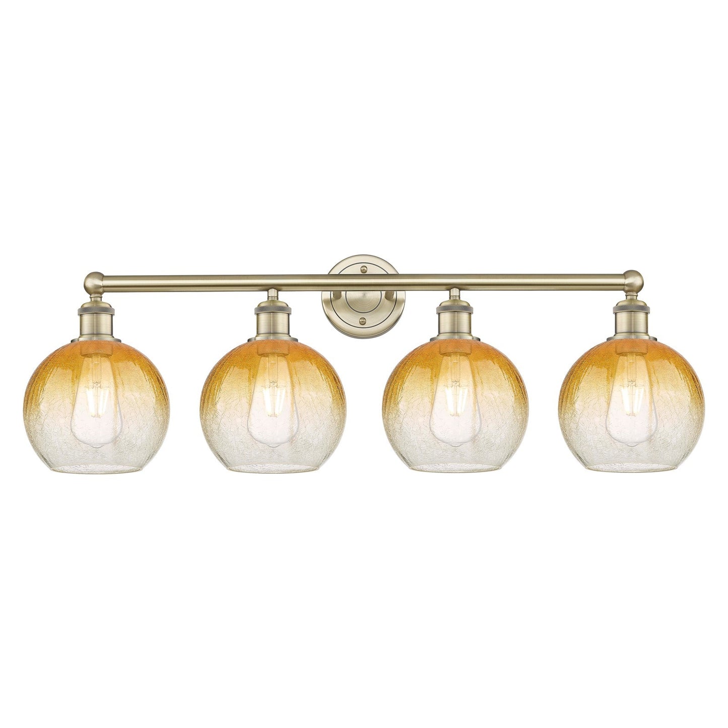 Innovations Brookhaven Globe 35in 4-Light Bath Vanity Light | Industrial Antique Brass Steel and Amber Glass | Bathroom Vanity | Model 616-4W-AB-G483-8AM