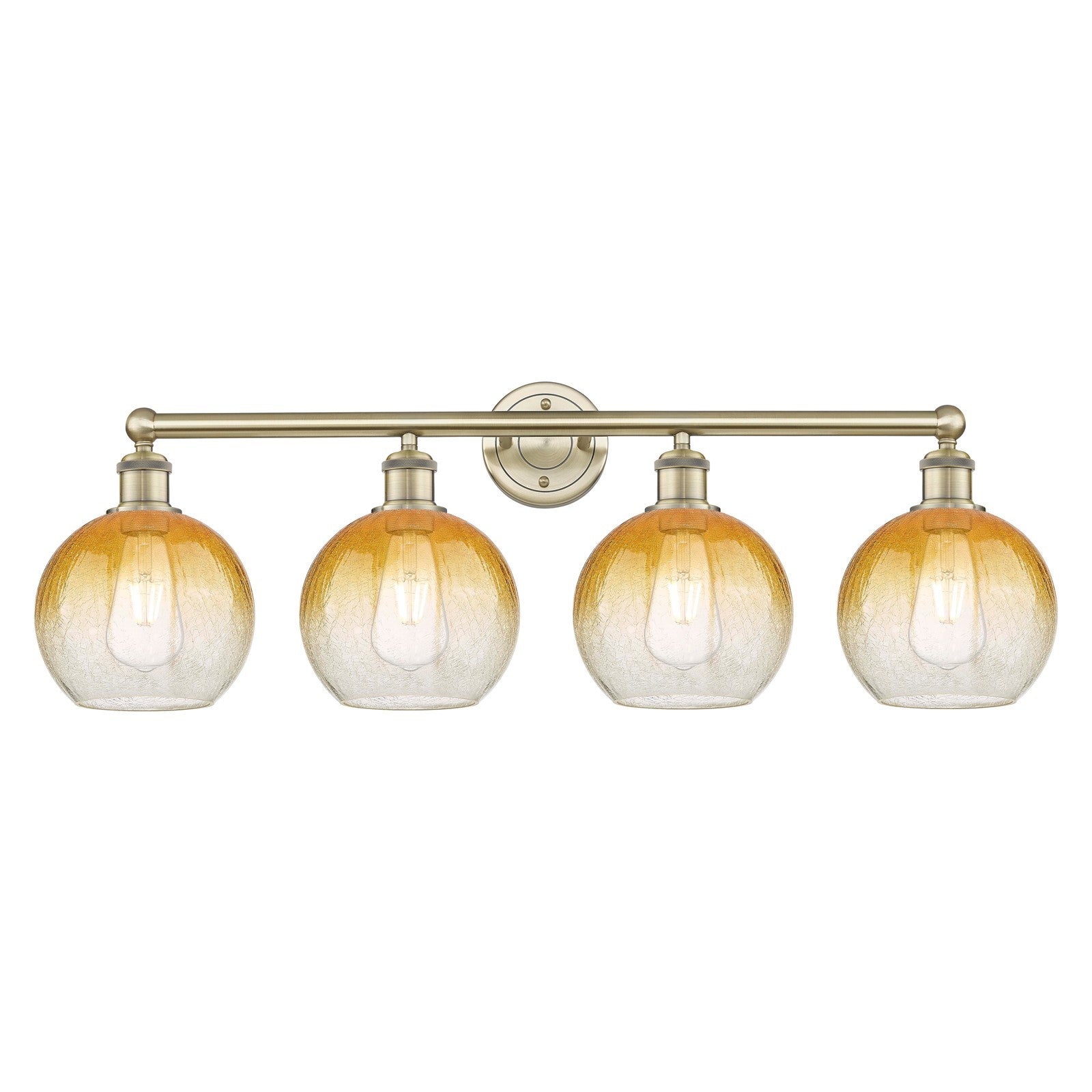 Innovations Brookhaven Globe 35in 4-Light Bath Vanity Light | Industrial Antique Brass Steel and Amber Glass | Bathroom Vanity | Model 616-4W-AB-G483-8AM