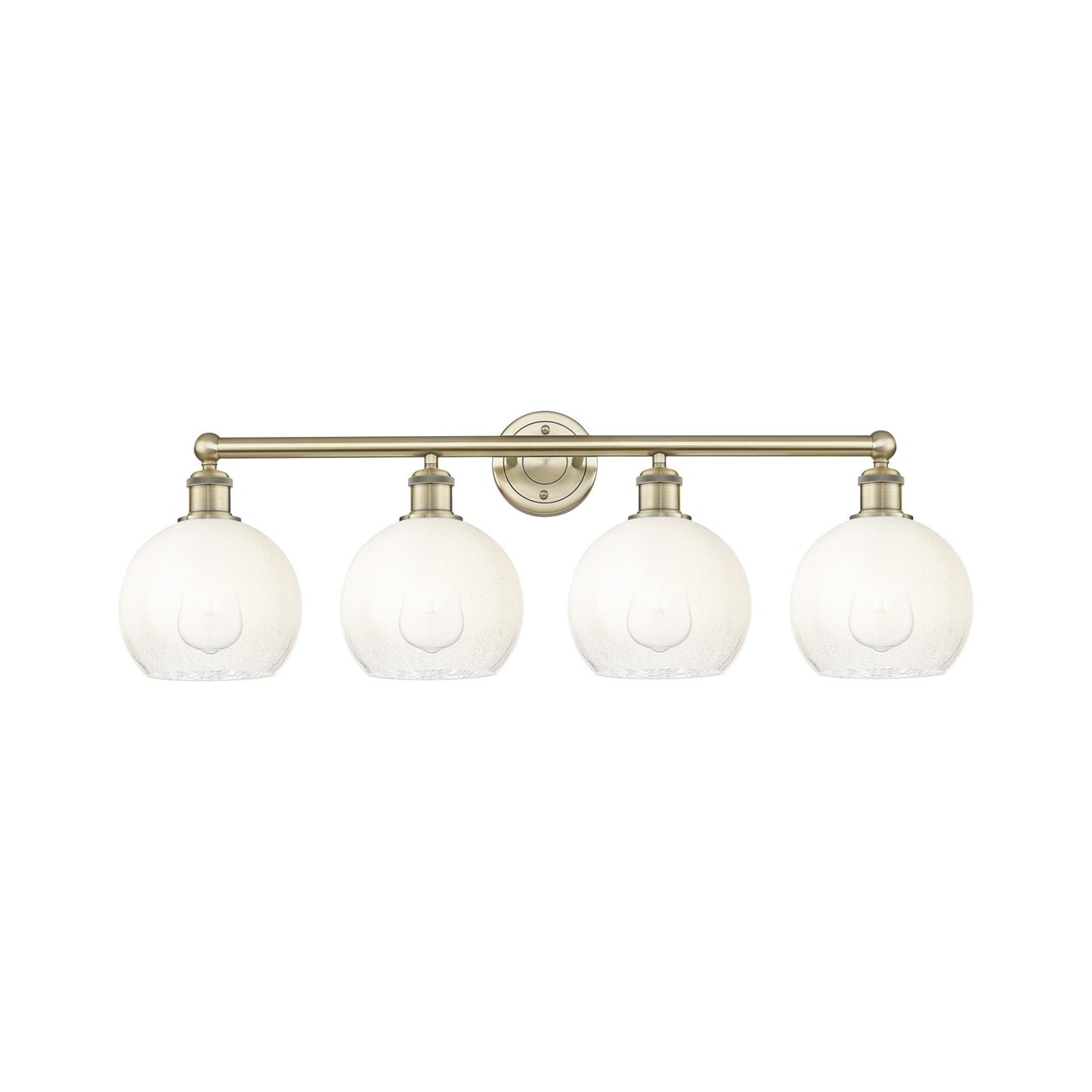 Innovations Brookhaven Globe 35in 4-Light Bath Vanity Light | Industrial Antique Brass Steel and Opal Glass | Bathroom Vanity | Model 616-4W-AB-G483-8OP