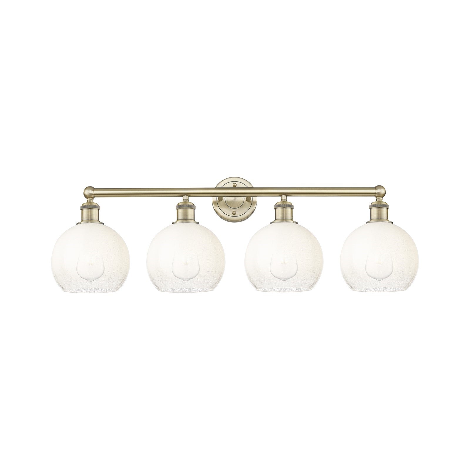 Innovations Brookhaven Globe 35in 4-Light Bath Vanity Light | Industrial Antique Brass Steel and Opal Glass | Bathroom Vanity | Model 616-4W-AB-G483-8OP