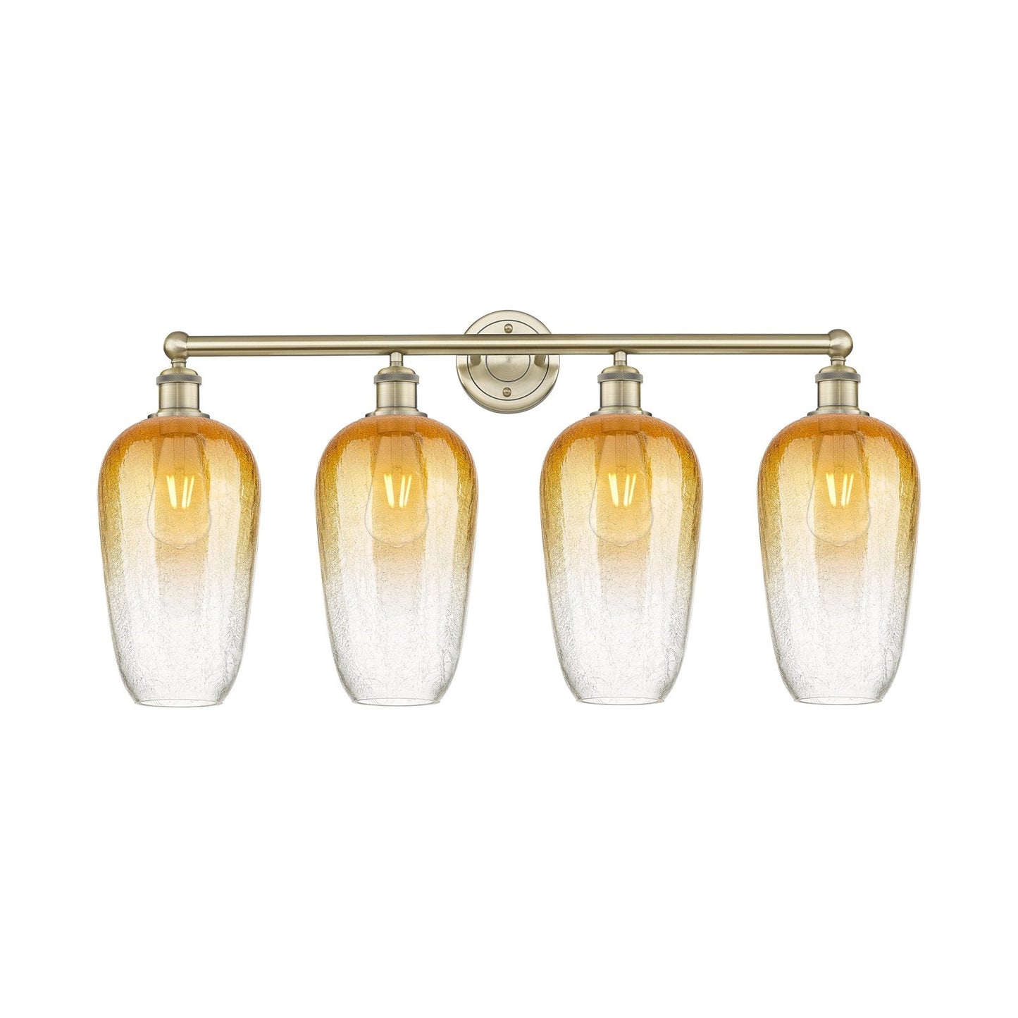 Innovations Brookhaven Flute 34in 4-Light Bath Vanity Light | Industrial Antique Brass Steel and Amber Glass | Bathroom Vanity | Model 616-4W-AB-G484-7AM