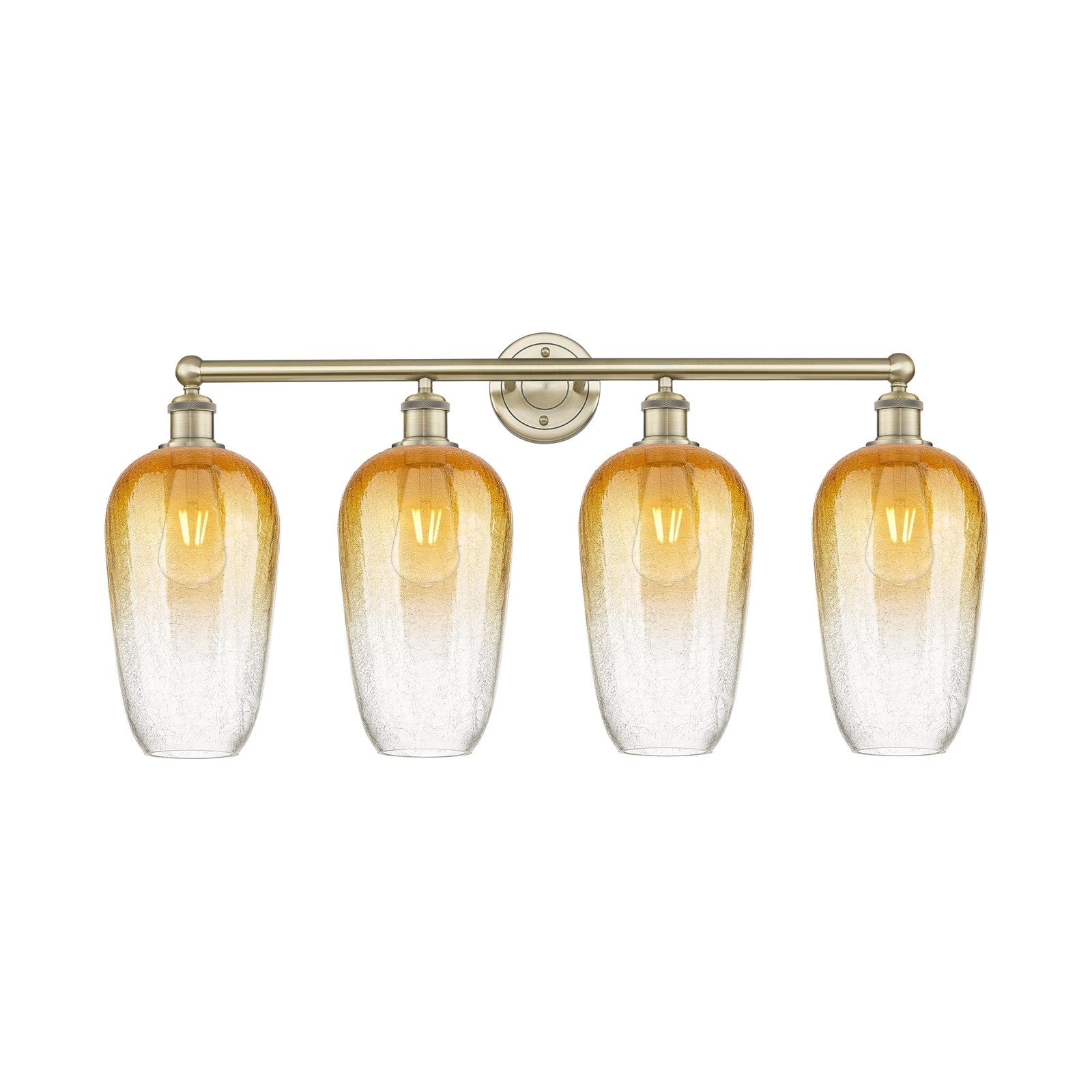 Innovations Brookhaven Flute 34in 4-Light Bath Vanity Light | Industrial Antique Brass Steel and Amber Glass | Bathroom Vanity | Model 616-4W-AB-G484-7AM