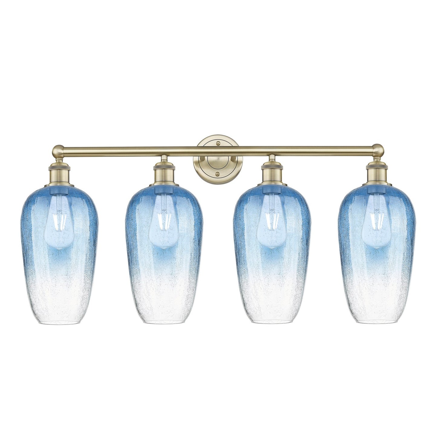 Innovations Brookhaven Flute 34in 4-Light Bath Vanity | Industrial Antique Brass Steel and Sapphire Blue Glass | Bathroom | Model 616-4W-AB-G484-7SB