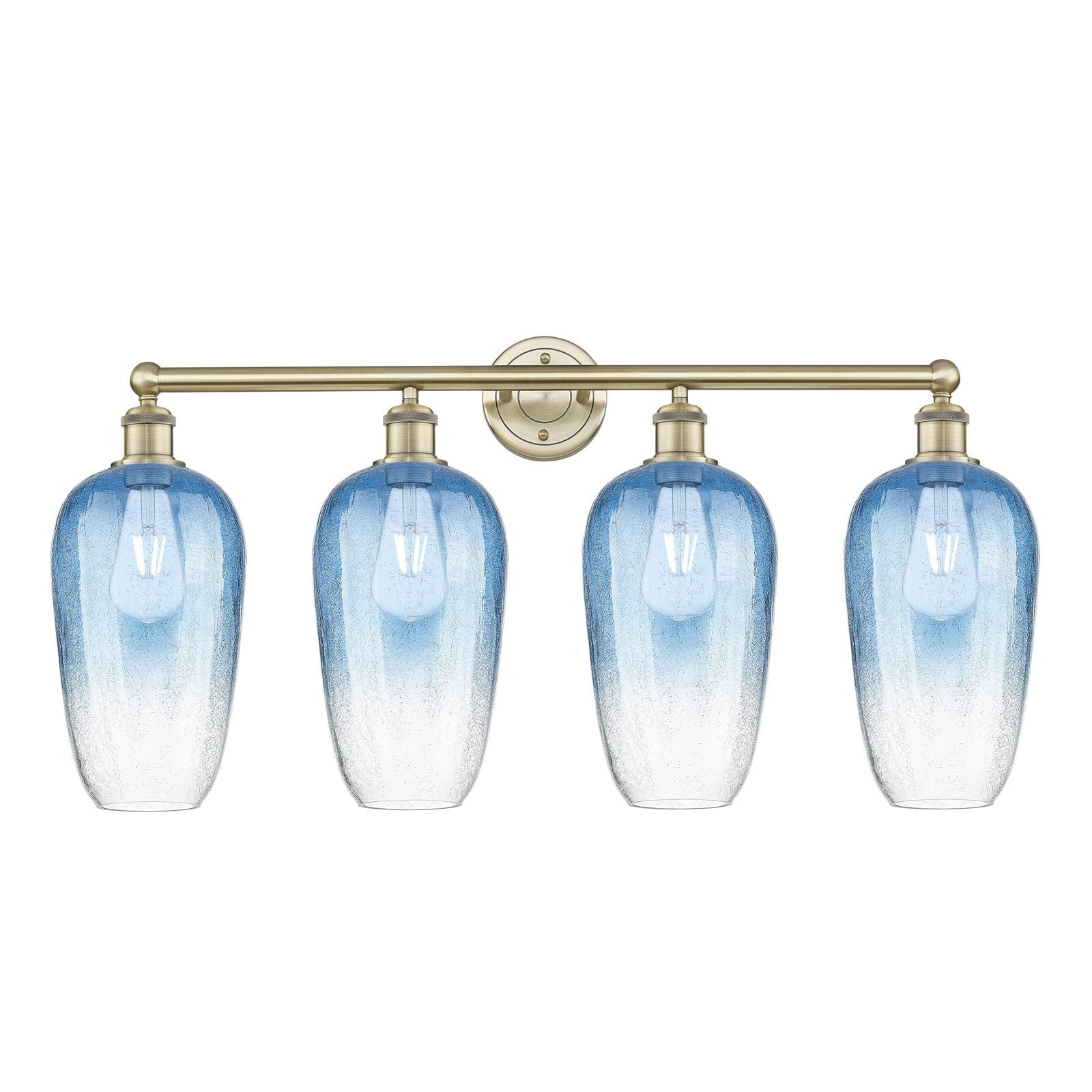 Innovations Brookhaven Flute 34in 4-Light Bath Vanity | Industrial Antique Brass Steel and Sapphire Blue Glass | Bathroom | Model 616-4W-AB-G484-7SB