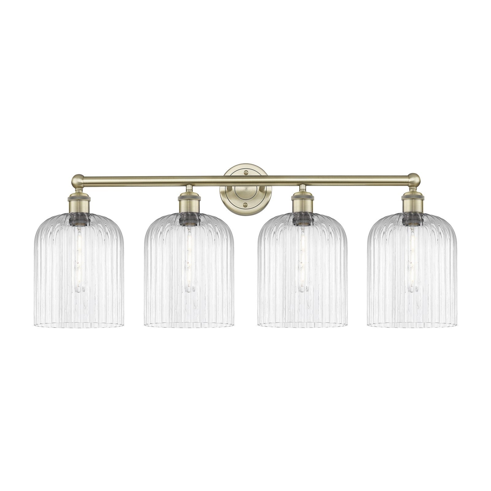 Innovations Bridal Veil 32in 4-Light Bath Vanity | Industrial Art Nouveau Antique Brass and Clear Ribbed Glass | Bathroom | Model 616-4W-AB-G559-8CL