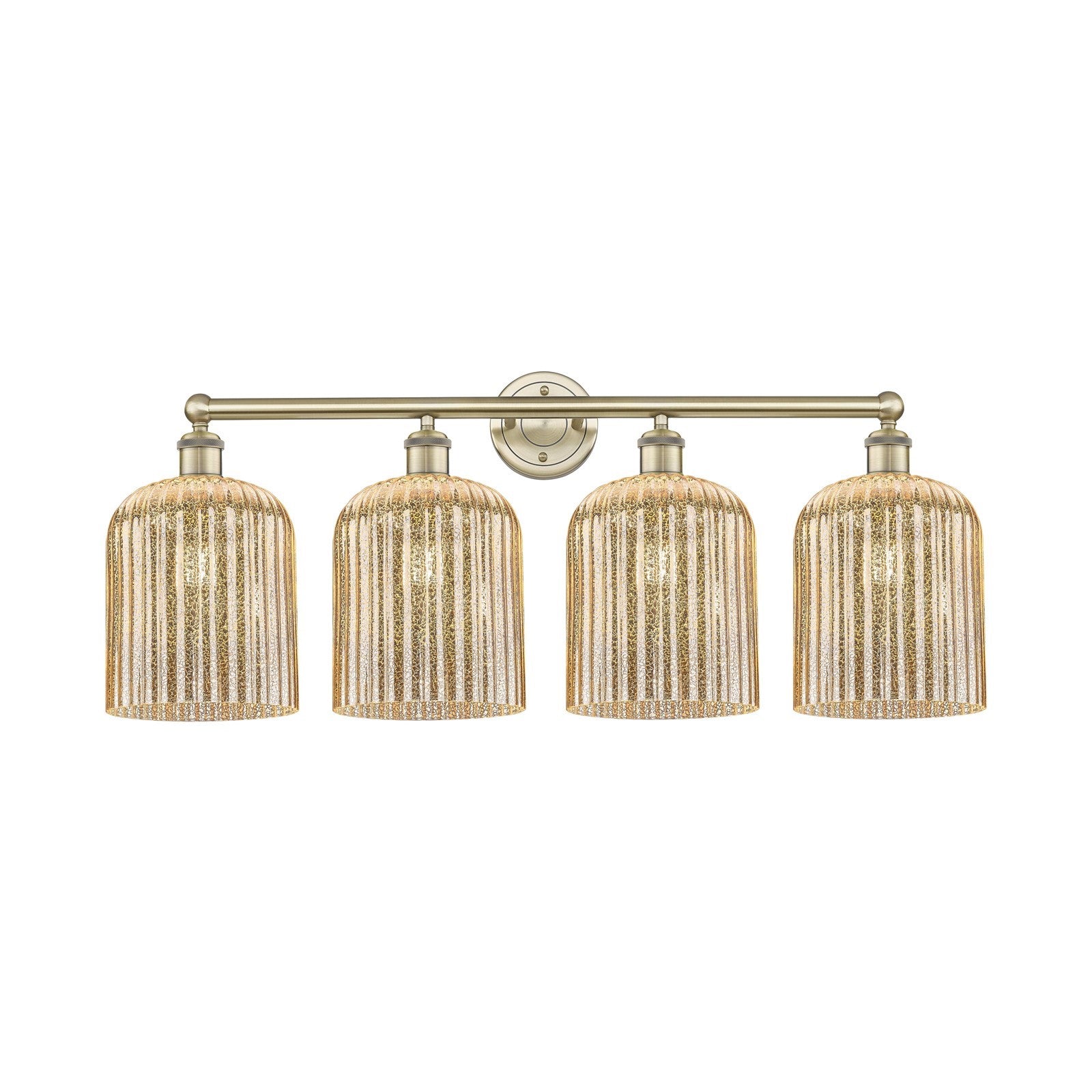 Innovations Bridal Veil 32in 4-Light Bath Vanity | Art Nouveau Antique Brass Steel and Mercury Ribbed Glass | Bathroom Vanity & | Model 616-4W-AB-G559-8ME