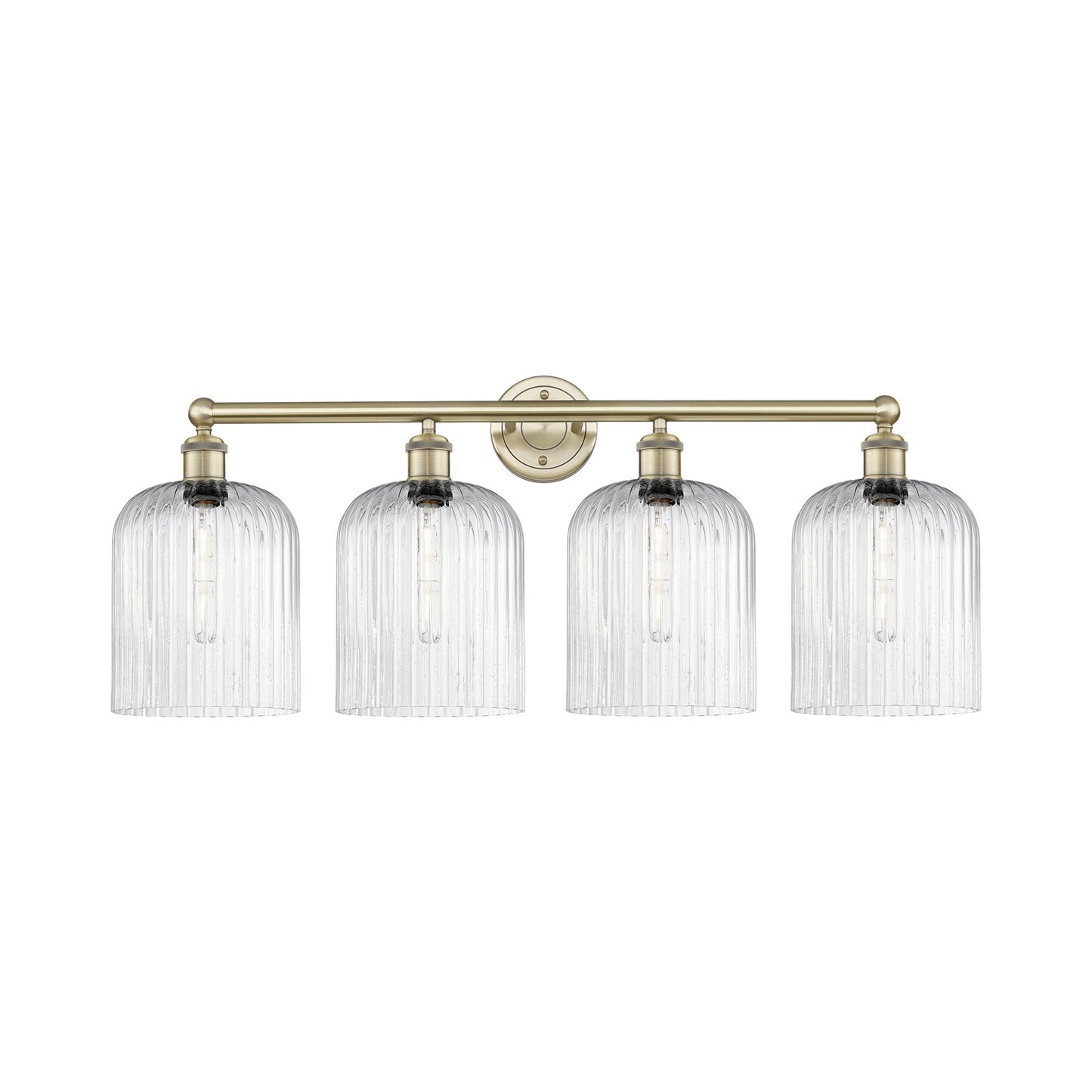 Innovations Bridal Veil 32in 4-Light Bath Vanity Light | Art Nouveau Industrial Antique Brass and Seedy Ribbed Glass | Damp | Model 616-4W-AB-G559-8SDY