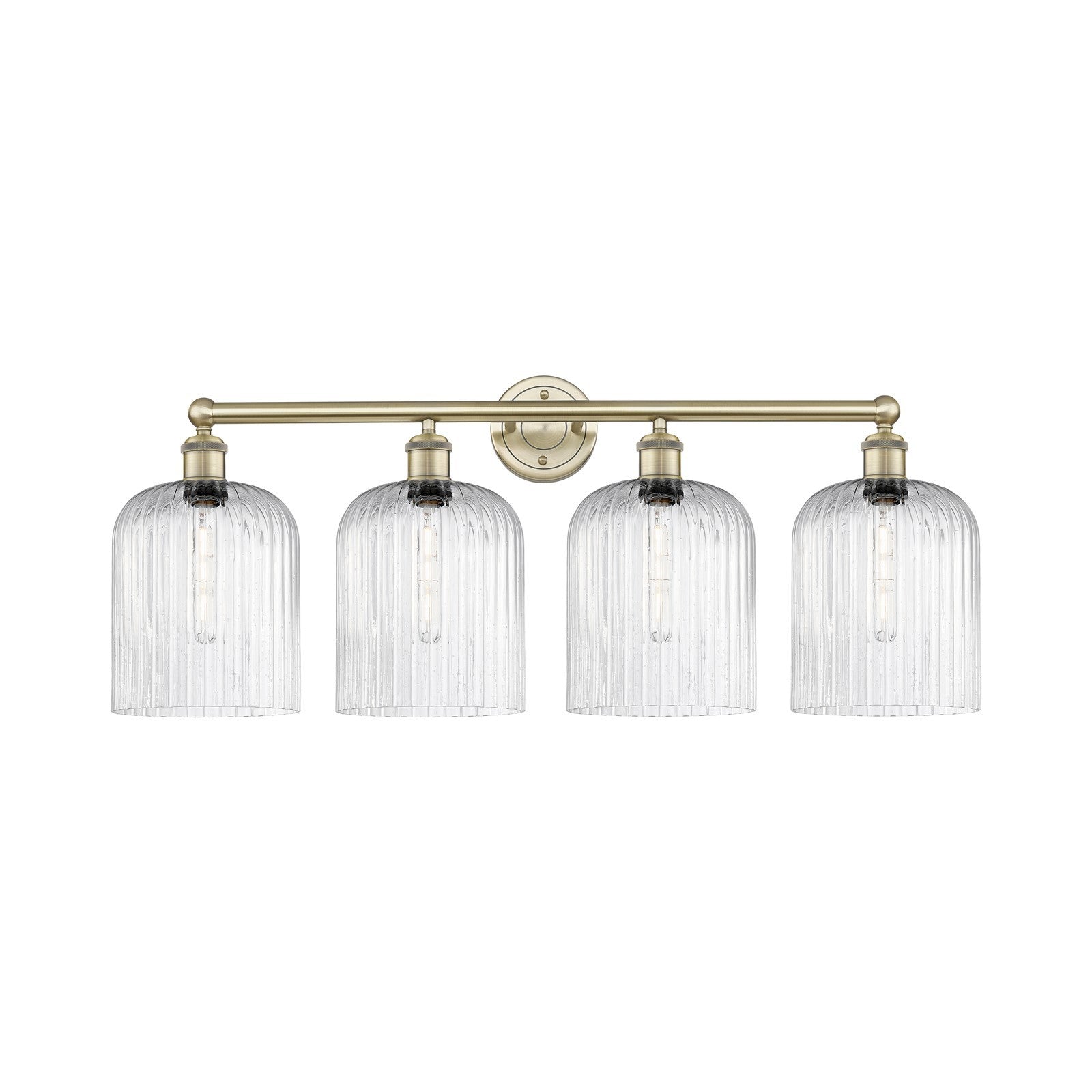 Innovations Bridal Veil 32in 4-Light Bath Vanity Light | Art Nouveau Industrial Antique Brass and Seedy Ribbed Glass | Damp | Model 616-4W-AB-G559-8SDY