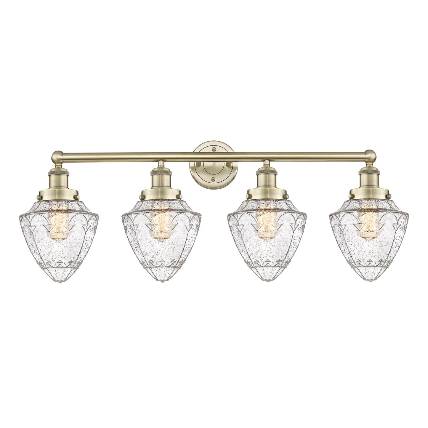 Innovations Bullet 34in 4-Light Bath Vanity Light | Industrial Antique Brass and Seedy Glass | Bathroom Vanity | 34 x 13.25 x 8 in | Model 616-4W-AB-G664-7