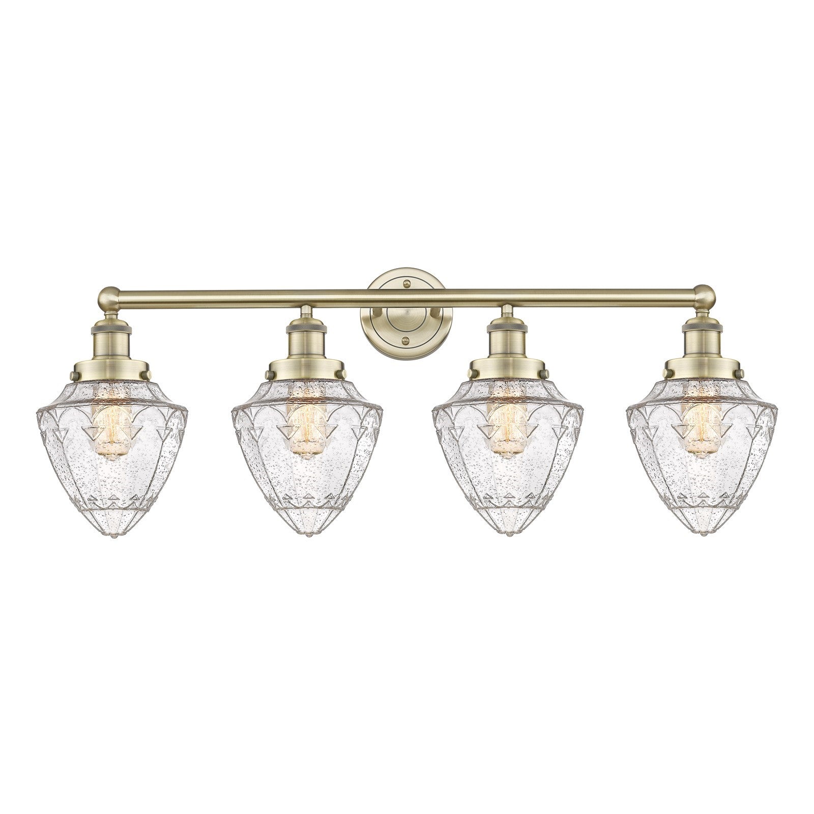 Innovations Bullet 34in 4-Light Bath Vanity Light | Industrial Antique Brass and Seedy Glass | Bathroom Vanity | 34 x 13.25 x 8 in | Model 616-4W-AB-G664-7