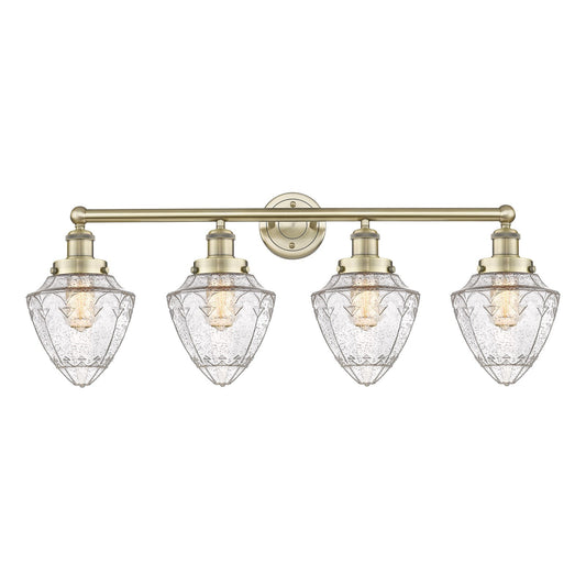 Innovations Bullet 34in 4-Light Bath Vanity Light | Industrial Antique Brass and Seedy Glass | Bathroom Vanity | 34 x 13.25 x 8 in | Model 616-4W-AB-G664-7