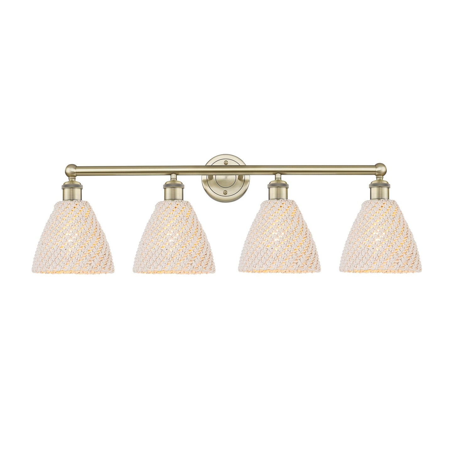Innovations Bristol Natural 34.5in 4-Light Bath Vanity Light | Industrial Antique Brass Steel and Natural Fiber Shade | Damp | Model 616-4W-AB-NBD-75-NAT
