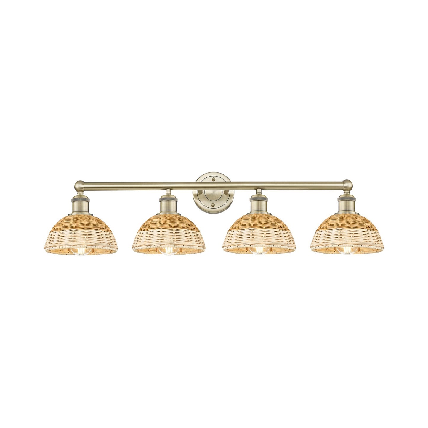 Innovations Bristol Natural II 35in 4-Light Bath Vanity Light | Industrial Antique Brass Steel and Natural Fiber Shade | Model 616-4W-AB-NBD2-75-NAT