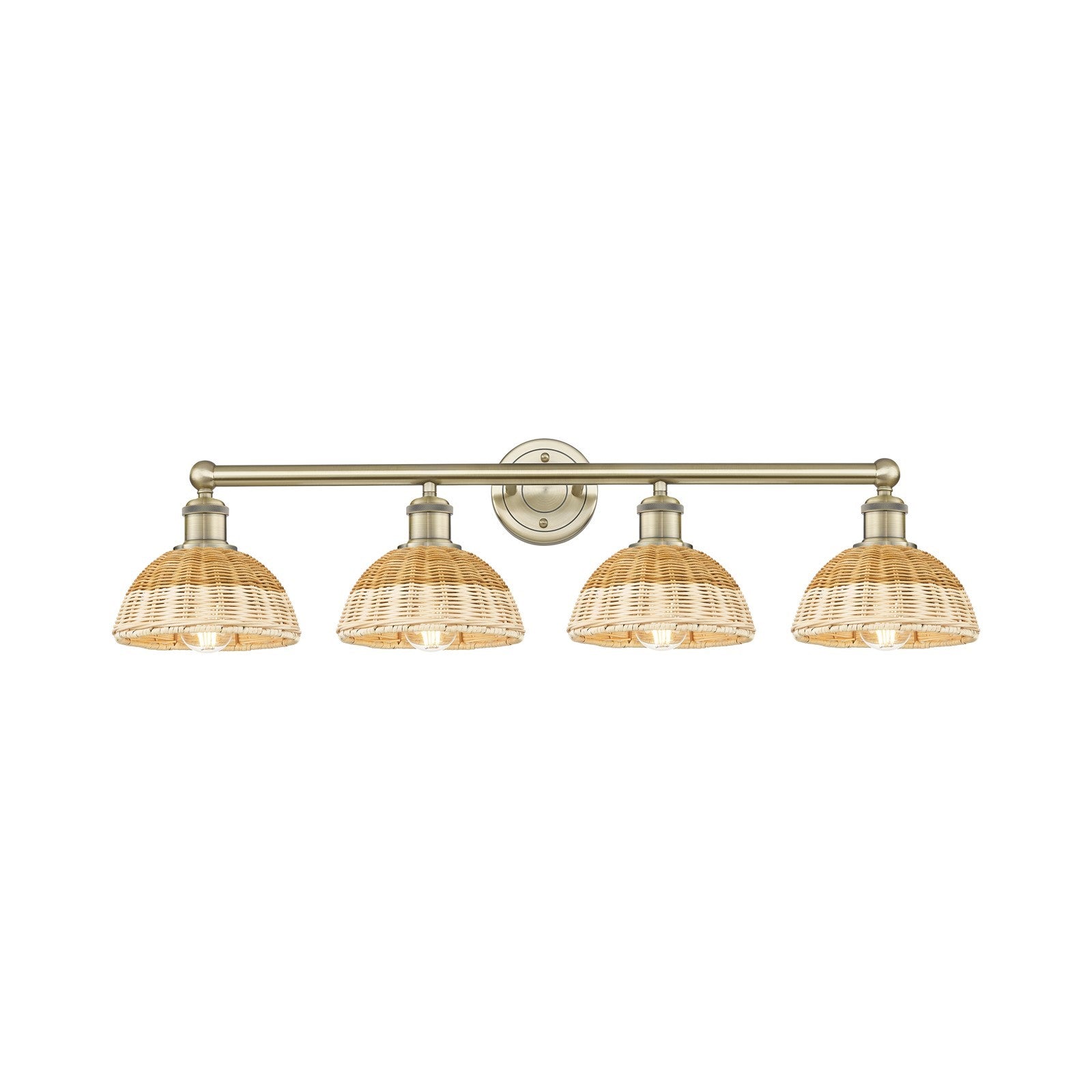 Innovations Bristol Natural II 35in 4-Light Bath Vanity Light | Industrial Antique Brass Steel and Natural Fiber Shade | Model 616-4W-AB-NBD2-75-NAT
