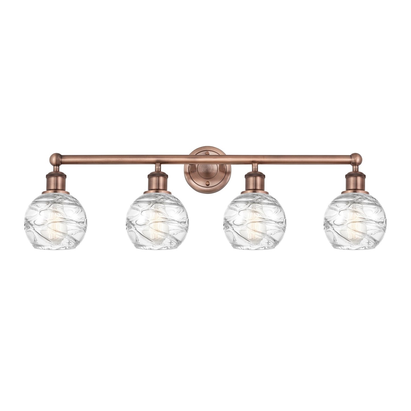 Innovations Athens Deco Swirl 33in 4-Light Bath Vanity Light | Industrial Antique Copper Steel and Clear Deco Swirl Glass | Model 616-4W-AC-G1213-6CL