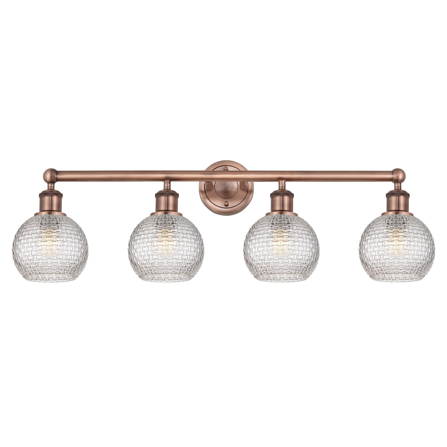 Innovations Athens 33in 4-Light Bath Vanity Light | Modern Farmhouse Antique Copper Steel and Clear Basket Weave Glass | Damp | Model 616-4W-AC-G122C-6CL