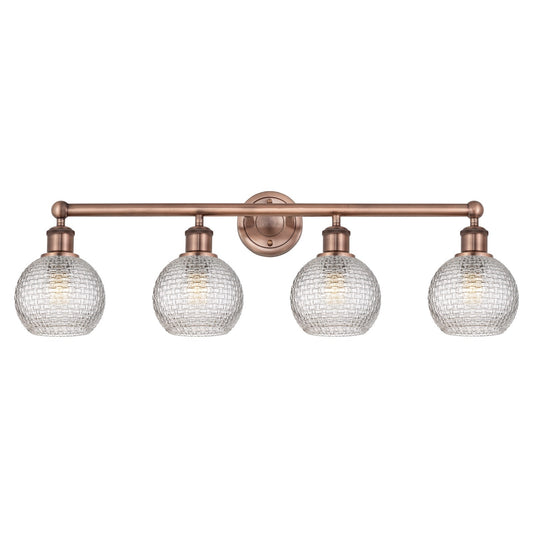 Innovations Athens 33in 4-Light Bath Vanity Light | Modern Farmhouse Antique Copper Steel and Clear Basket Weave Glass | Damp | Model 616-4W-AC-G122C-6CL